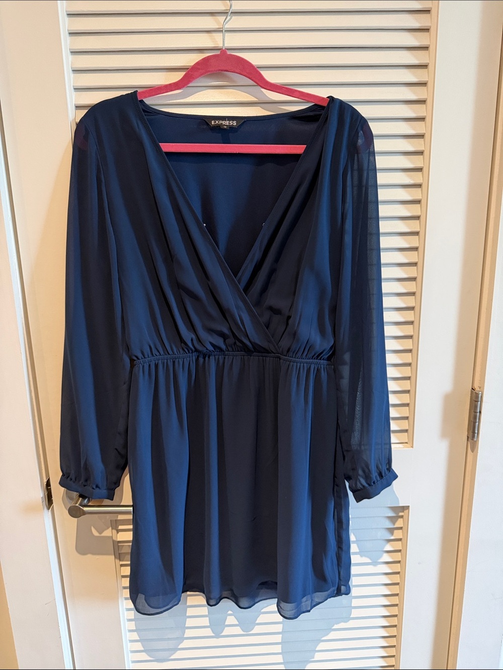Express Navy Blue Surplice Chiffon Dress